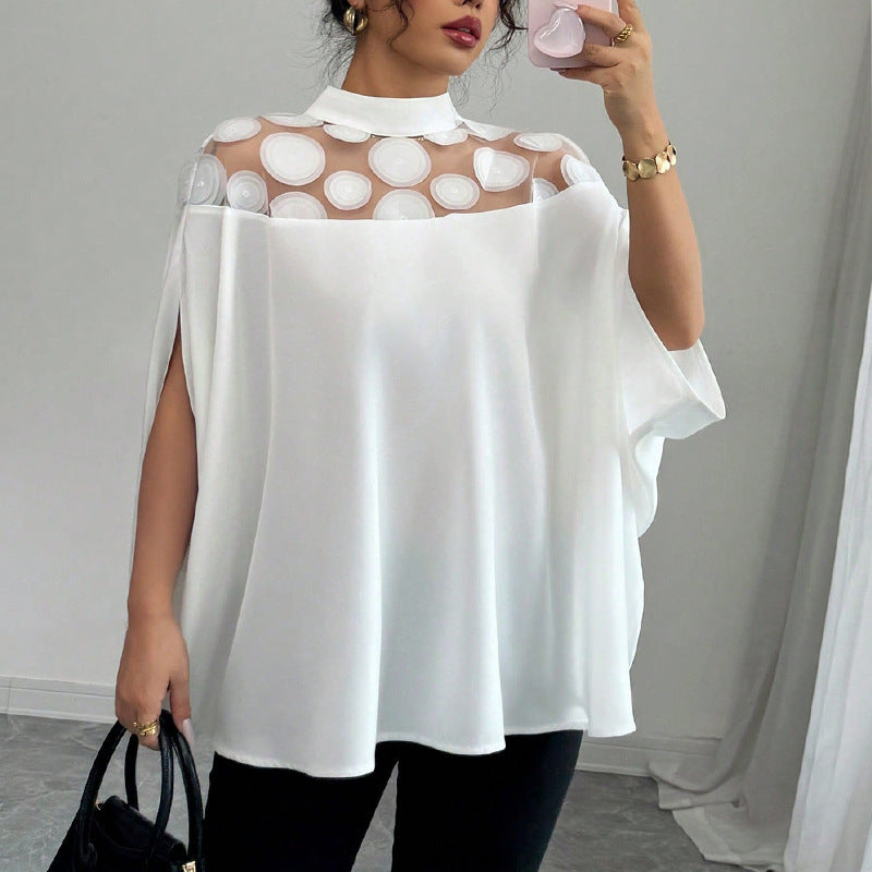 Summer Loose Mesh Off-the-shoulder Shirt For Women - Black & Elva