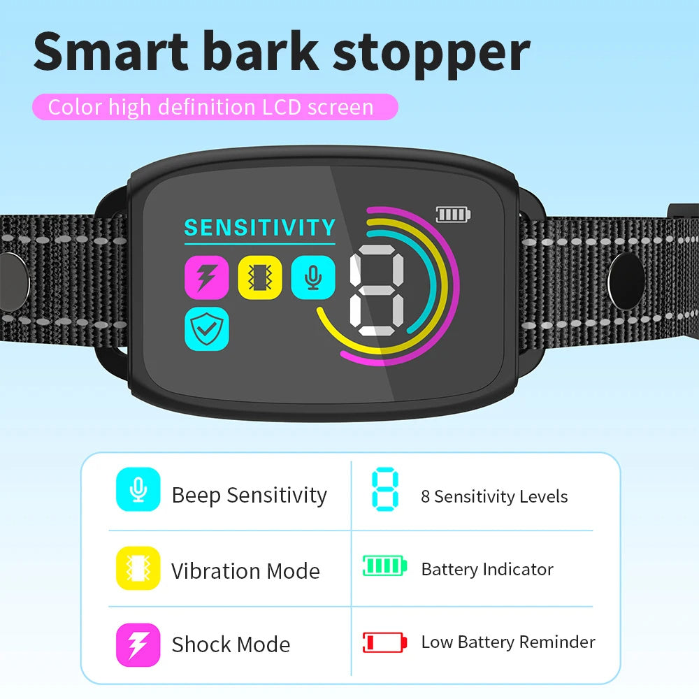 Smart Anti-Bark Dog Collar – Rechargeable, Waterproof & Digital Display - Black & Elva