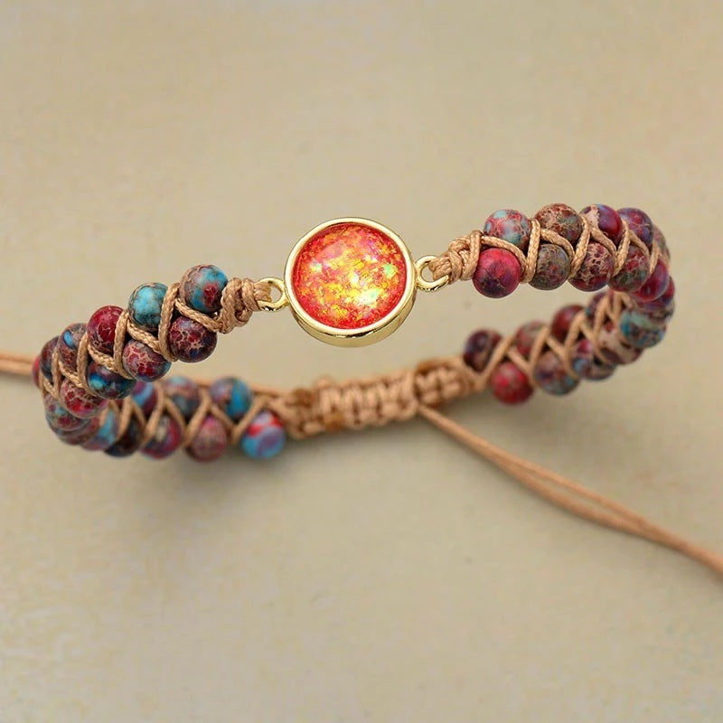 Colorful Round Emperor Stone Beads Woven Bracelet - Black & Elva