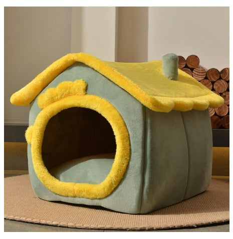 Foldable Warm Dog & Cat House – Enclosed Pet Bed for Winter Comfort - Black & Elva
