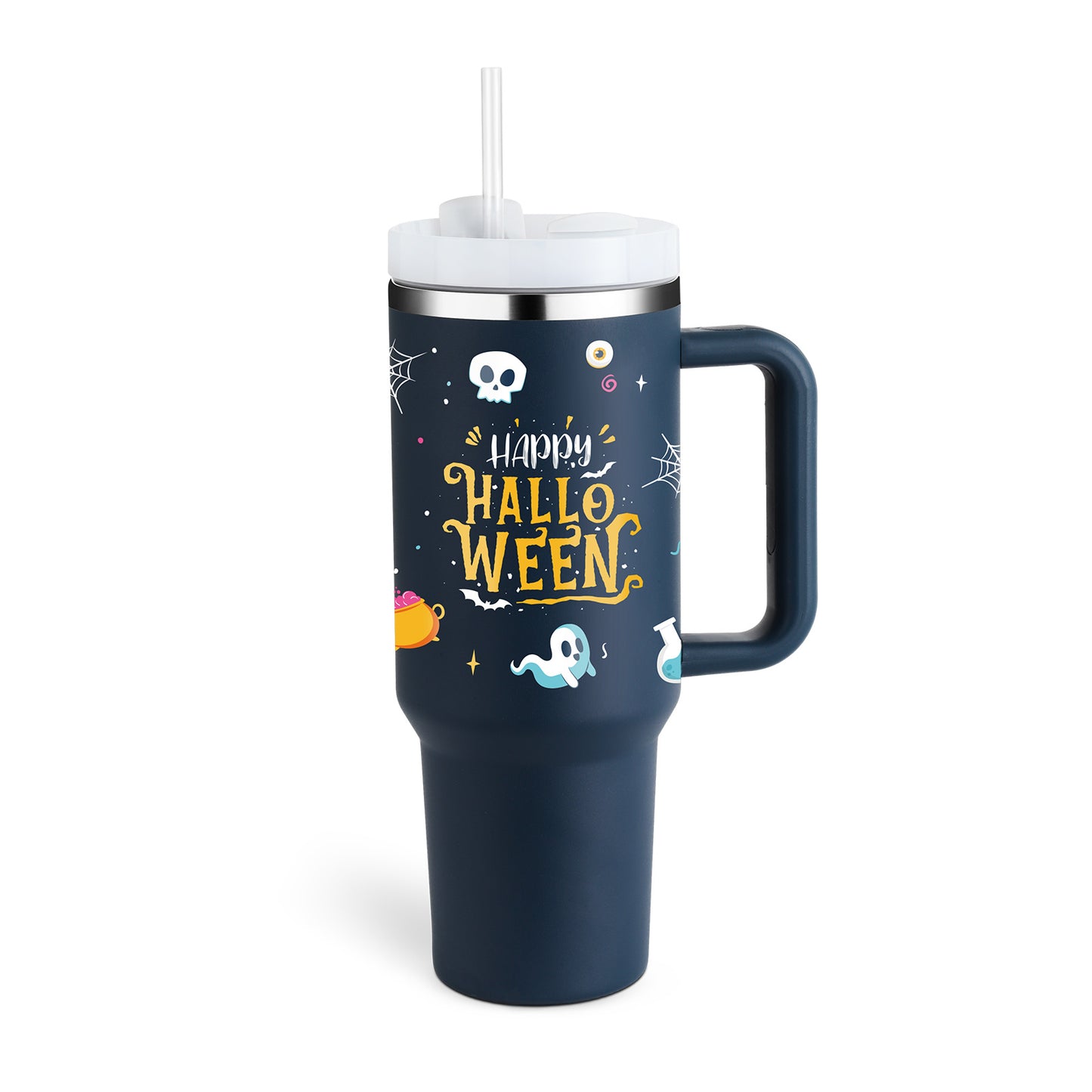 "40 Oz Insulated Stainless Steel Tumbler with Handle & Straw – Spill Proof Vacuum Coffee Cup, Perfect for Car, Gym, Office & Travel – Ideal Valentine’s Gift" - Black & Elva