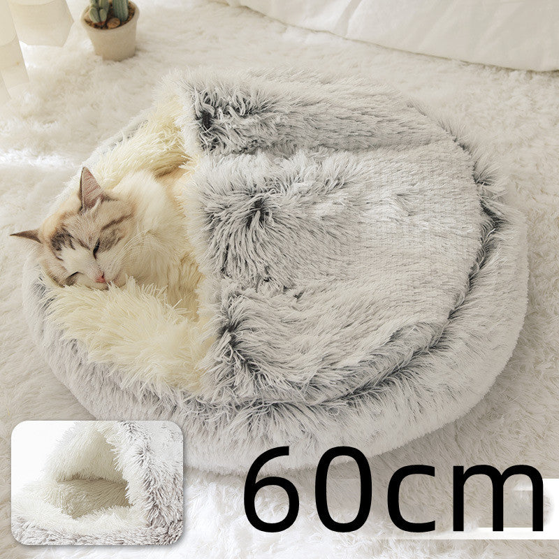 Warm Plush Pet Bed for Cats & Dogs – Soft Winter Sleeping Cushion - Black & Elva