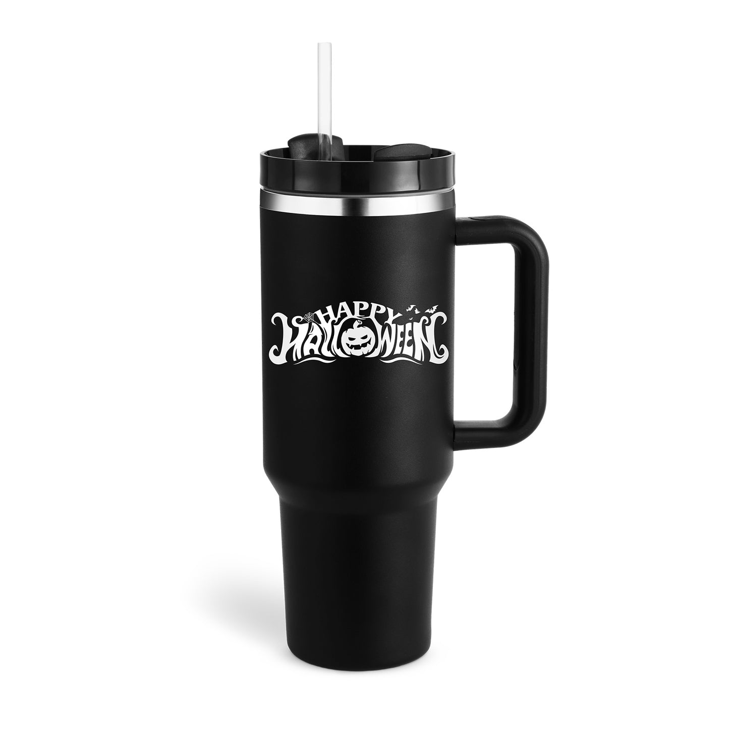 "40 Oz Insulated Stainless Steel Tumbler with Handle & Straw – Spill Proof Vacuum Coffee Cup, Perfect for Car, Gym, Office & Travel – Ideal Valentine’s Gift" - Black & Elva