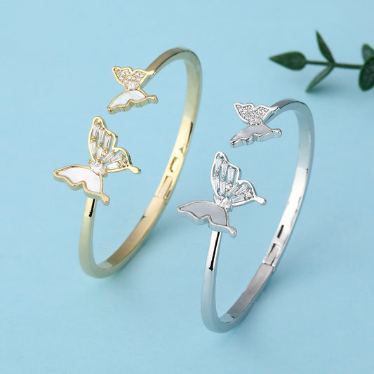Natural Shell Asymmetric Butterfly Bracelet Sweet And Cool Temperament - Black & Elva