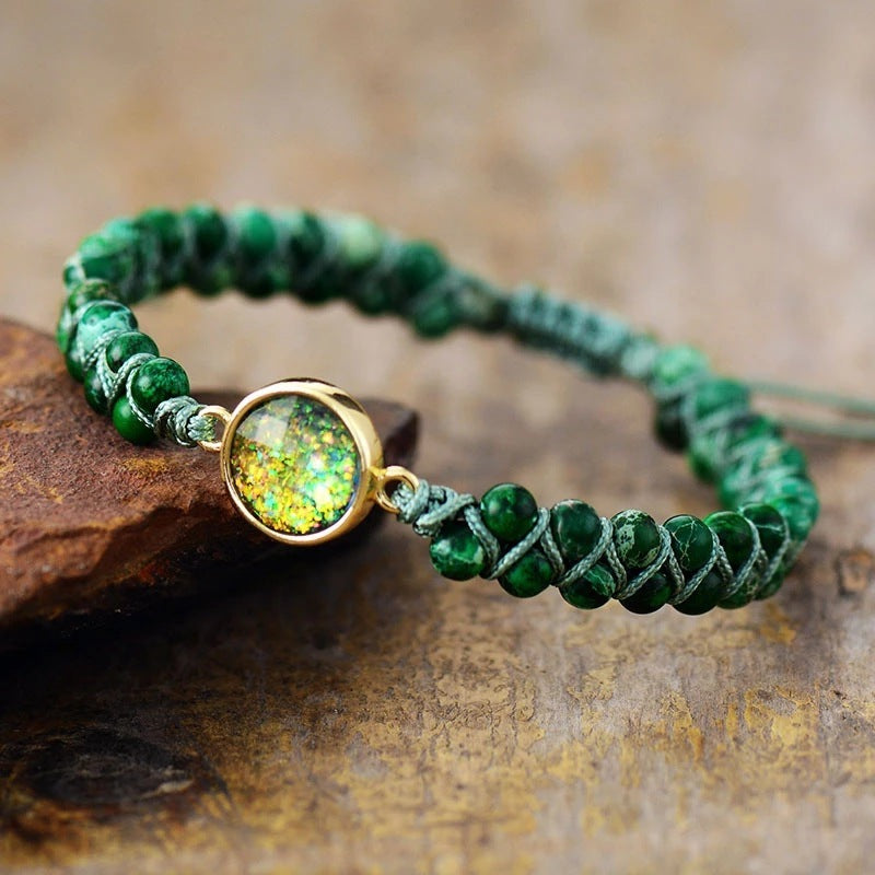 Colorful Round Emperor Stone Beads Woven Bracelet - Black & Elva