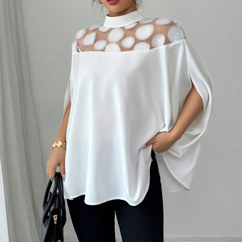Summer Loose Mesh Off-the-shoulder Shirt For Women - Black & Elva