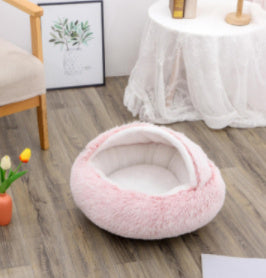 Warm Plush Pet Bed for Cats & Dogs – Soft Winter Sleeping Cushion - Black & Elva