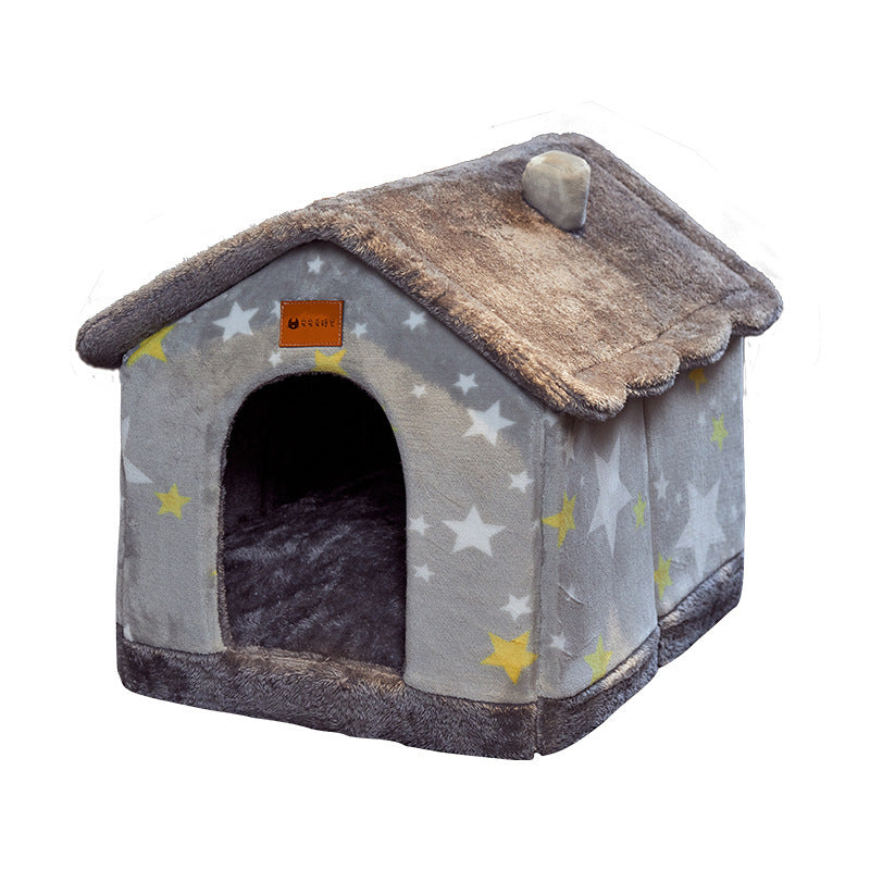 Foldable Warm Dog & Cat House – Enclosed Pet Bed for Winter Comfort - Black & Elva