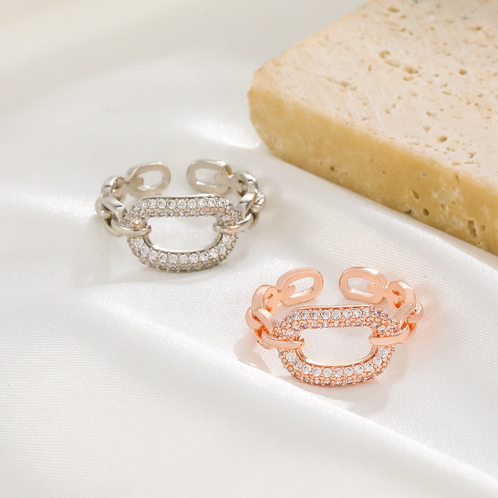 Design Chain Micro Inlaid Zircon Ring - Black & Elva