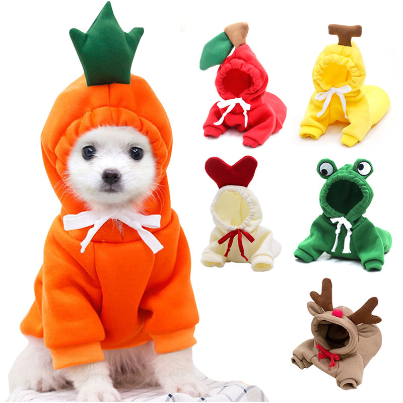 Warm Fleece Hoodie for Small Dogs – Cute Fruit Design for Puppies & Cats - Black & Elva