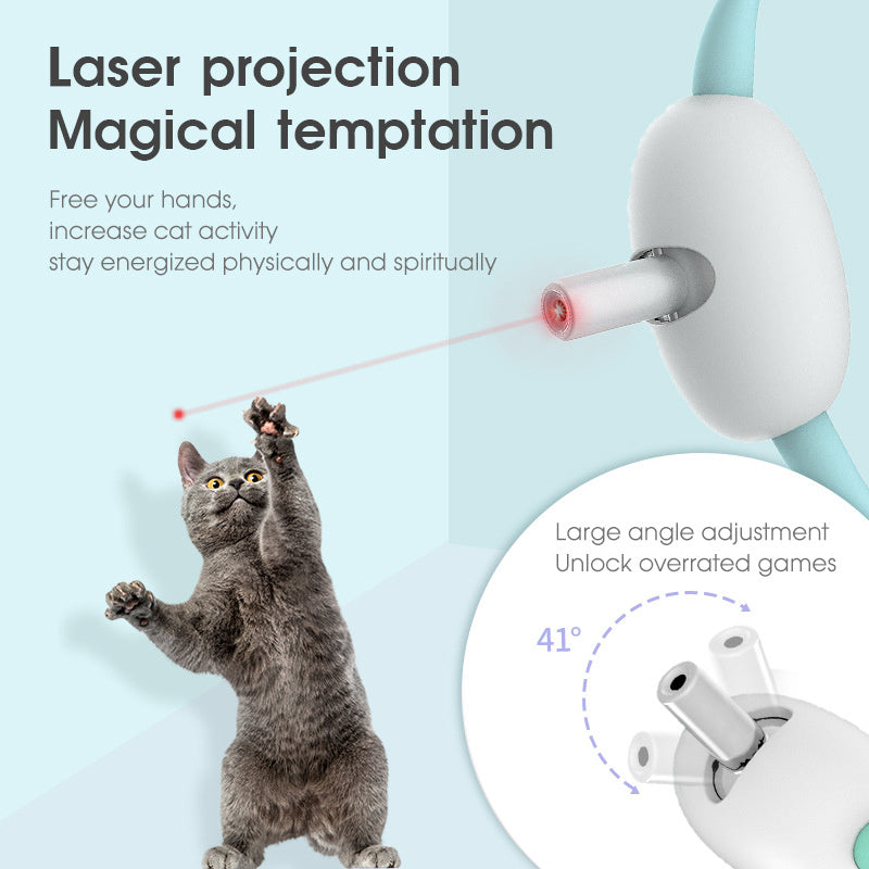 Automatic Cat Toy Smart Laser Teasing Cat Collar Electric USB Charging Kitten Amusing Toys Interactive Training Pet Items - Black & Elva