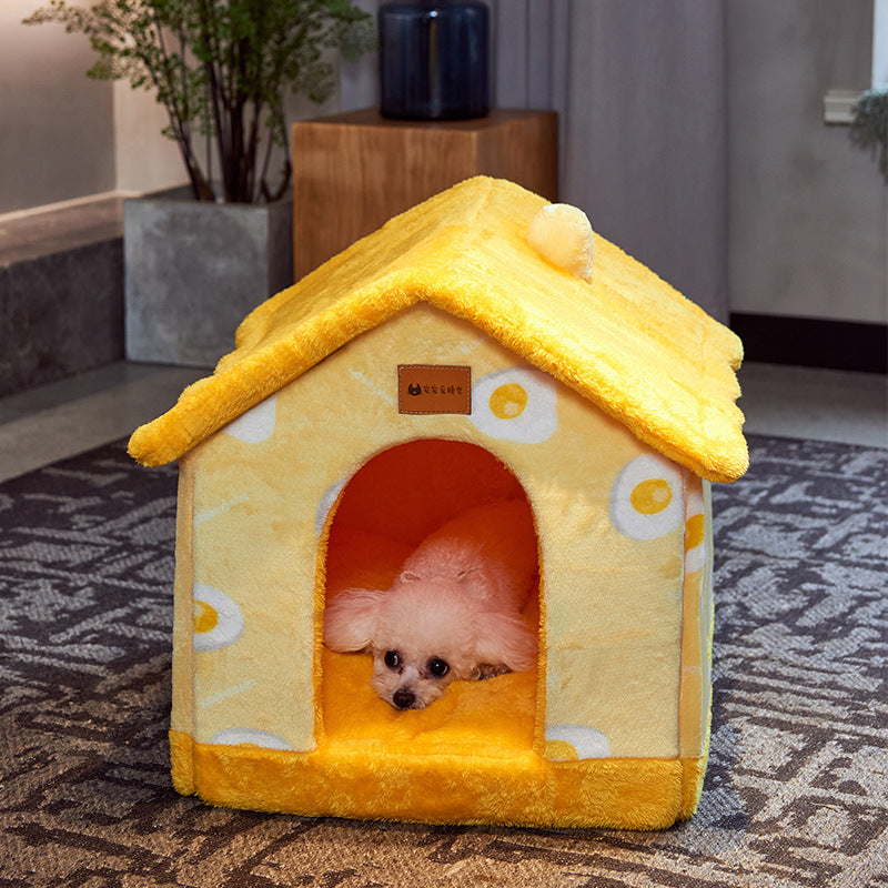 Foldable Warm Dog & Cat House – Enclosed Pet Bed for Winter Comfort - Black & Elva