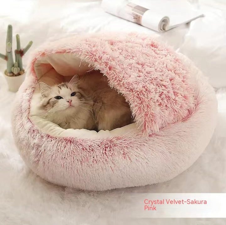 Warm Plush Pet Bed for Cats & Dogs – Soft Winter Sleeping Cushion - Black & Elva
