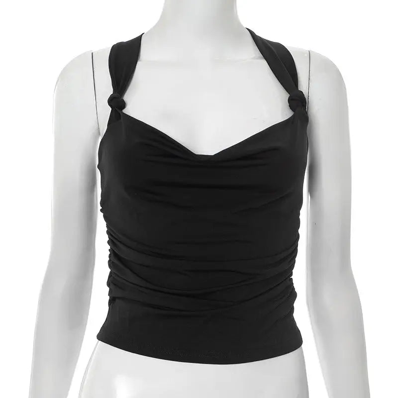 Women's Pleated Cross Cool Spicy Backless Underwaist - Black & Elva