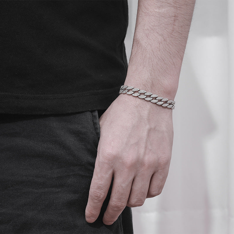 Cuban Bracelet Men's Sterling Silver With Diamonds - Black & Elva