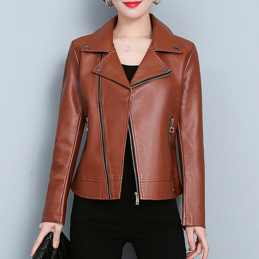 Leather Jacket Versatile Short Coat - Black & Elva