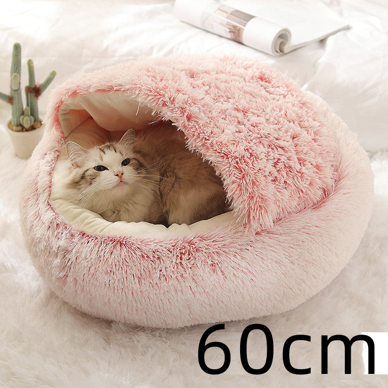 Warm Plush Pet Bed for Cats & Dogs – Soft Winter Sleeping Cushion - Black & Elva