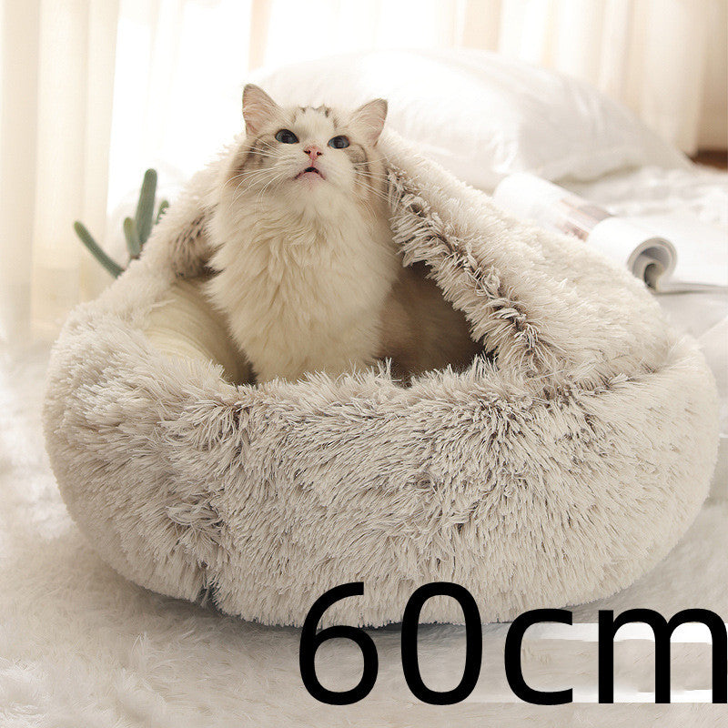 Warm Plush Pet Bed for Cats & Dogs – Soft Winter Sleeping Cushion - Black & Elva