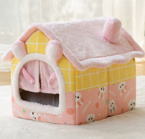 Foldable Warm Dog & Cat House – Enclosed Pet Bed for Winter Comfort - Black & Elva