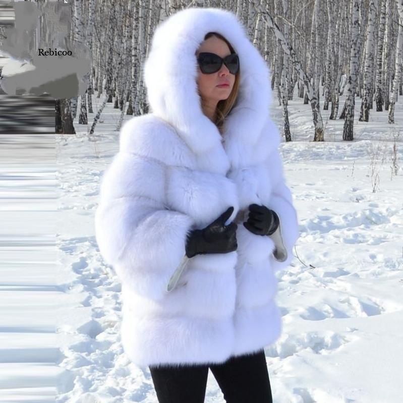 Women's Minimalist Hooded Patchwork Fur Grass Jacket - Black & Elva