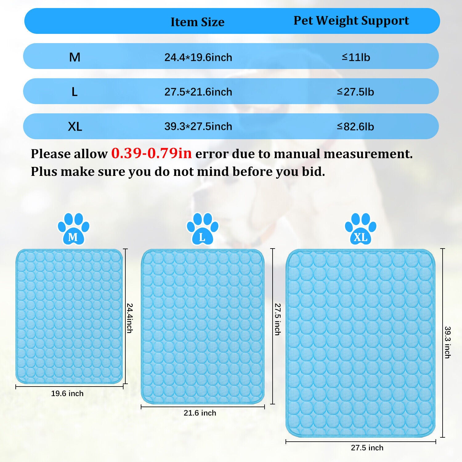 Pet Cooling Mat for Dogs & Cats – Summer Breathable Cool Pad Bed - Black & Elva