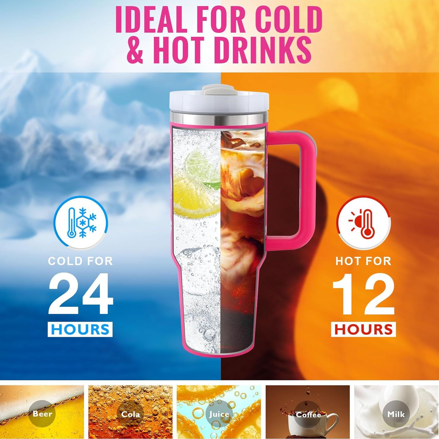 "40 Oz Insulated Stainless Steel Tumbler with Handle & Straw – Spill Proof Vacuum Coffee Cup, Perfect for Car, Gym, Office & Travel – Ideal Valentine’s Gift" - Black & Elva