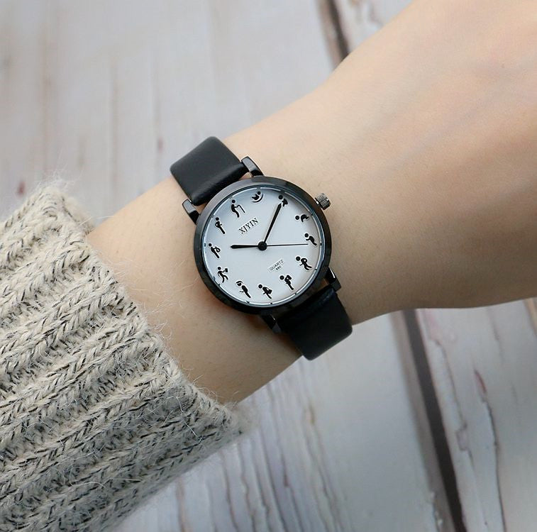 Mori Personality Scale Quartz Watch Fashion Small Kit Men And Women - Black & Elva