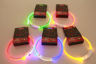 Pet Flashing Collar USB Rechargeable Glowing Necklace Safety Collar Light Up Collars For Night Walking Electric Dog Collar Neon - Black & Elva