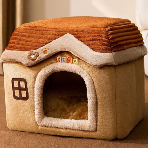 Foldable Warm Dog & Cat House – Enclosed Pet Bed for Winter Comfort - Black & Elva
