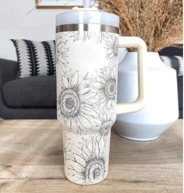 "40 Oz Insulated Stainless Steel Tumbler with Handle & Straw – Spill Proof Vacuum Coffee Cup, Perfect for Car, Gym, Office & Travel – Ideal Valentine’s Gift" - Black & Elva