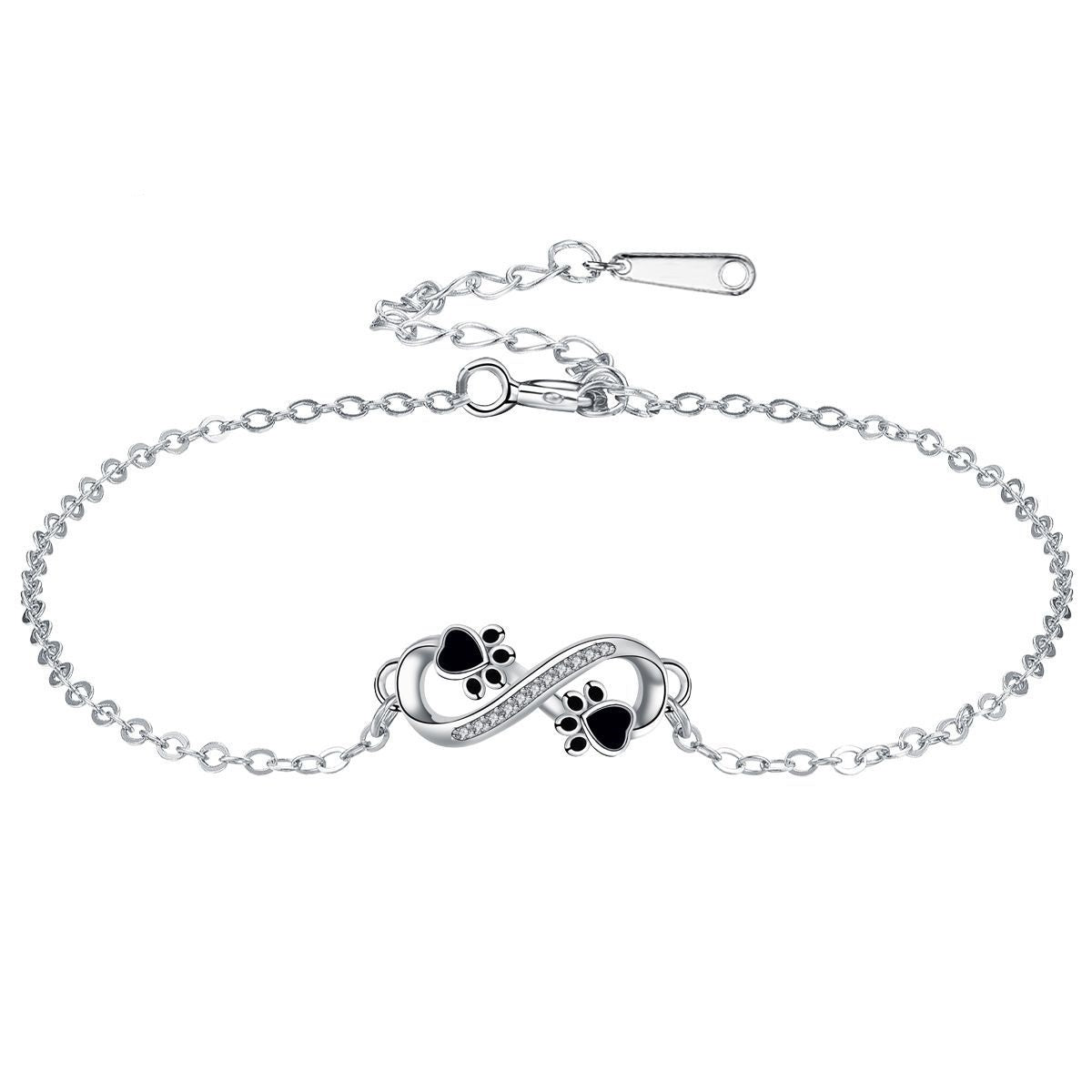 Infinite Symbol Pendant Dog's Paw Women's Bracelet - Black & Elva
