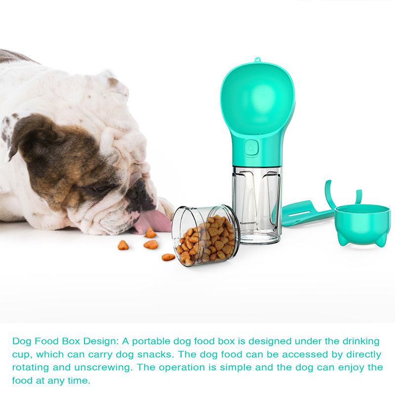 Travel Pet Water Bottle with Feeder & Waste Bag - Black & Elva