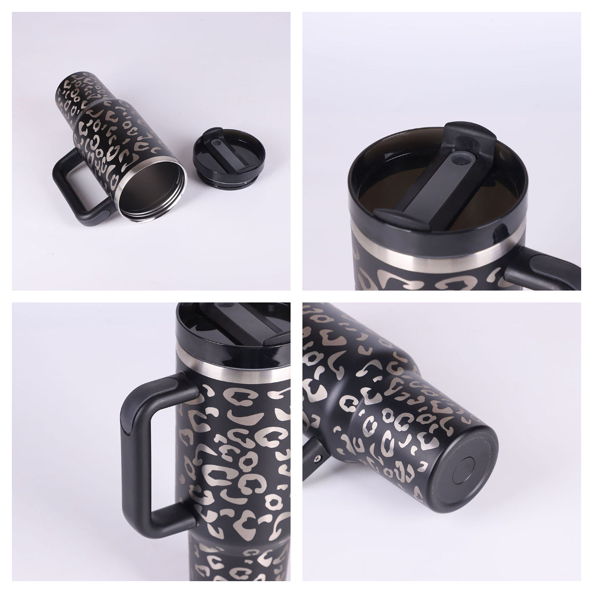 "40 Oz Insulated Stainless Steel Tumbler with Handle & Straw – Spill Proof Vacuum Coffee Cup, Perfect for Car, Gym, Office & Travel – Ideal Valentine’s Gift" - Black & Elva