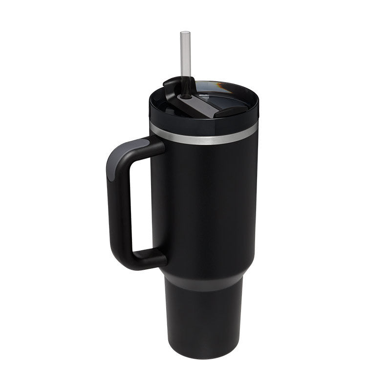 "40 Oz Insulated Stainless Steel Tumbler with Handle & Straw – Spill Proof Vacuum Coffee Cup, Perfect for Car, Gym, Office & Travel – Ideal Valentine’s Gift" - Black & Elva