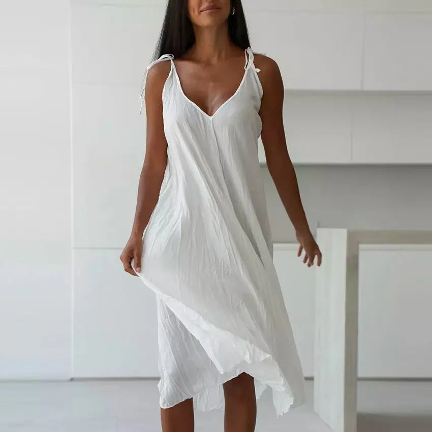 Autumn White Comfortable Sling Dress - Black & Elva