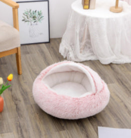 Warm Plush Pet Bed for Cats & Dogs – Soft Winter Sleeping Cushion - Black & Elva