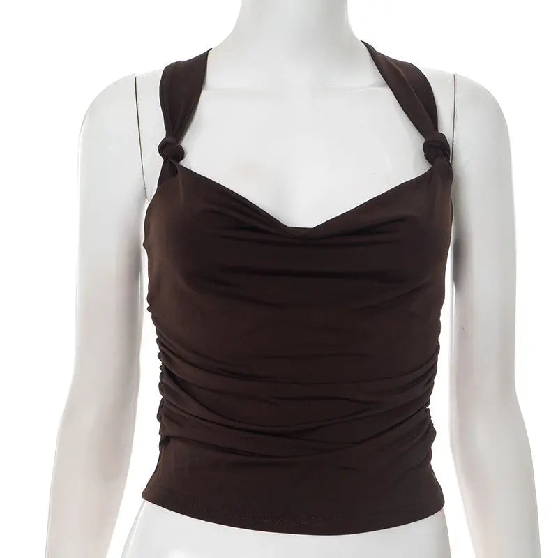 Women's Pleated Cross Cool Spicy Backless Underwaist - Black & Elva