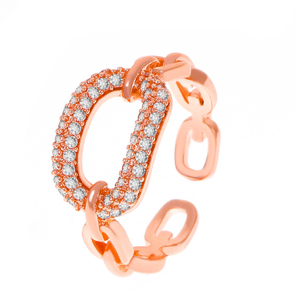 Design Chain Micro Inlaid Zircon Ring - Black & Elva