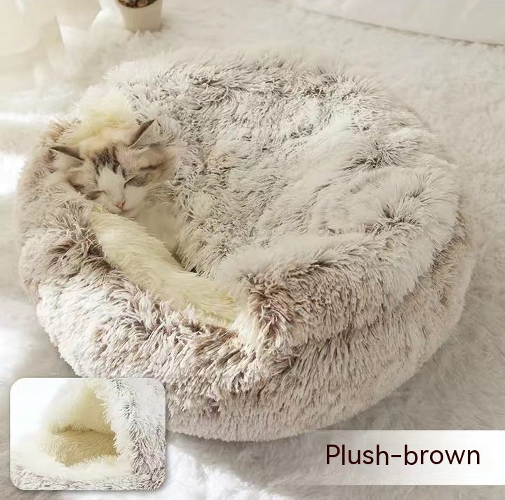 Warm Plush Pet Bed for Cats & Dogs – Soft Winter Sleeping Cushion - Black & Elva