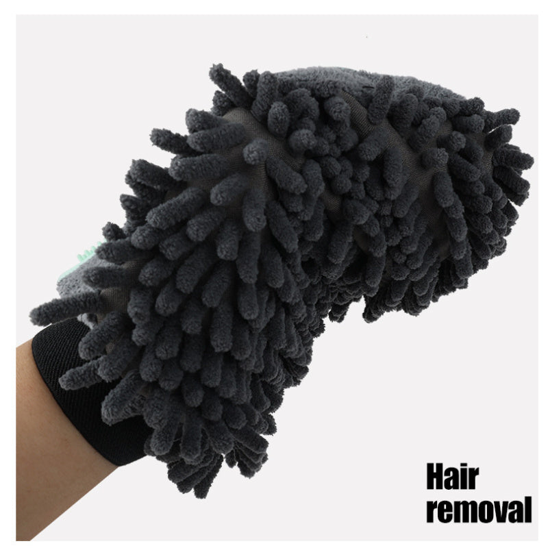 2-in-1 Pet Grooming Glove Brush – Bathing, Massaging & Drying Tool for Dogs & Cats - Black & Elva