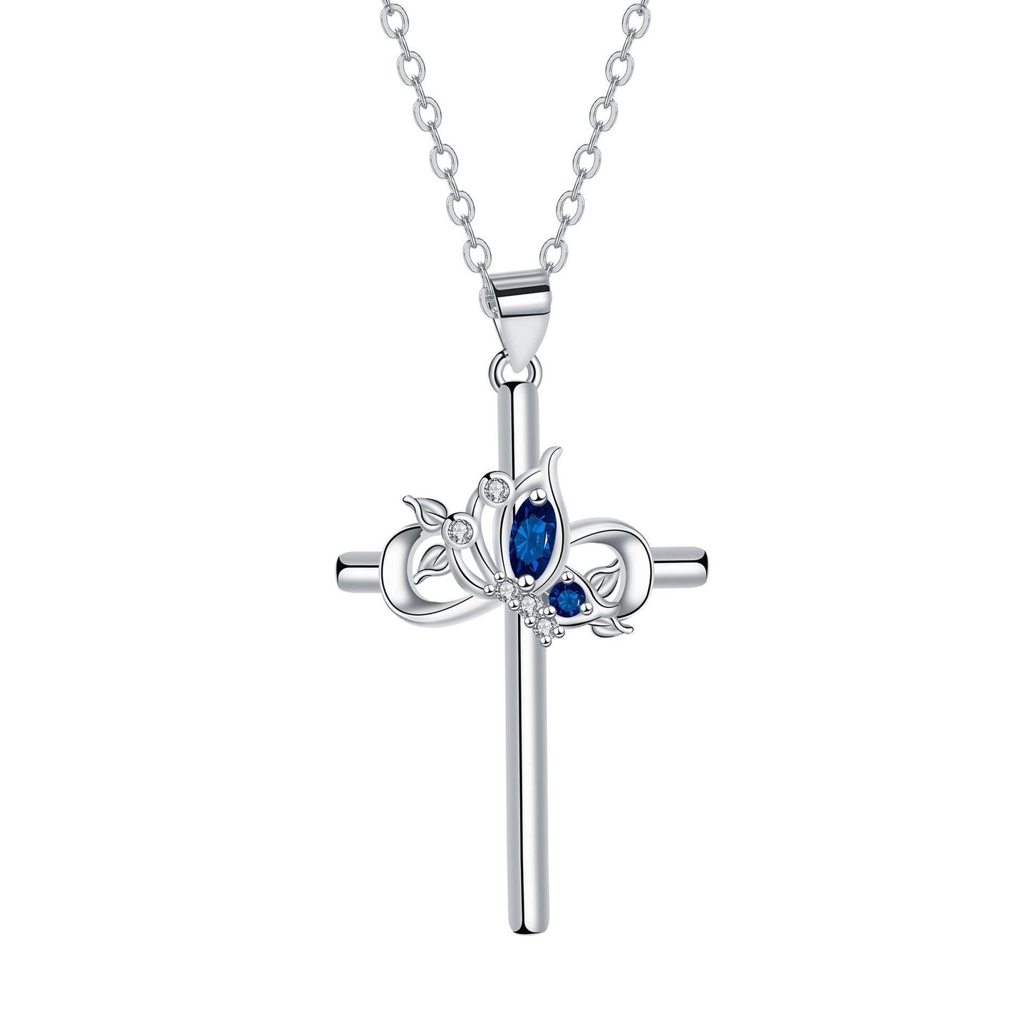 European And American High-grade Vintage Cross Necklace Female Butterfly Clavicle Chain - Black & Elva
