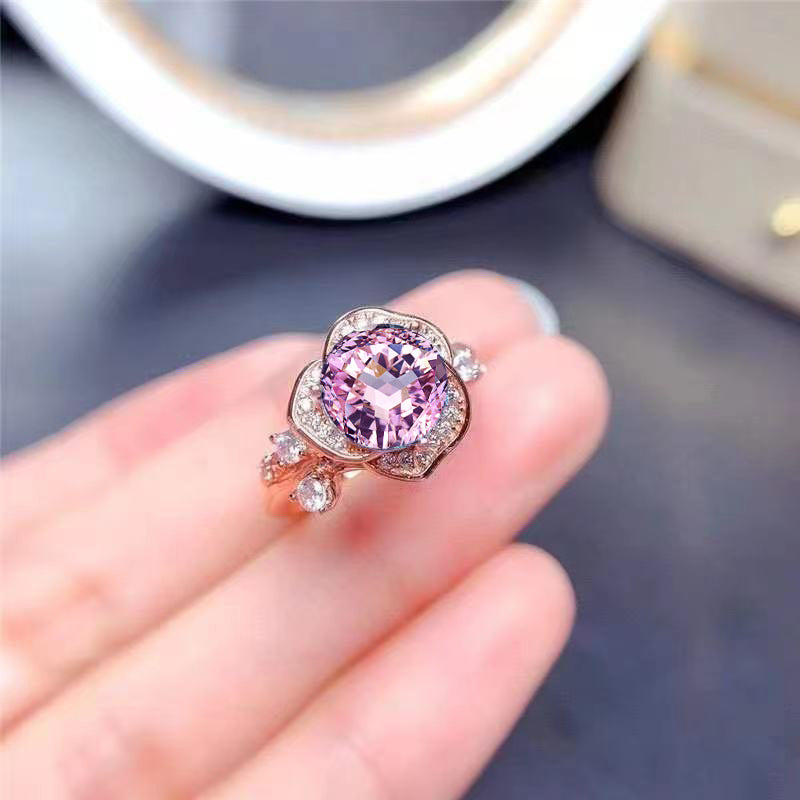 Personalized Flower Rose Gold Plated Natural Ring - Black & Elva