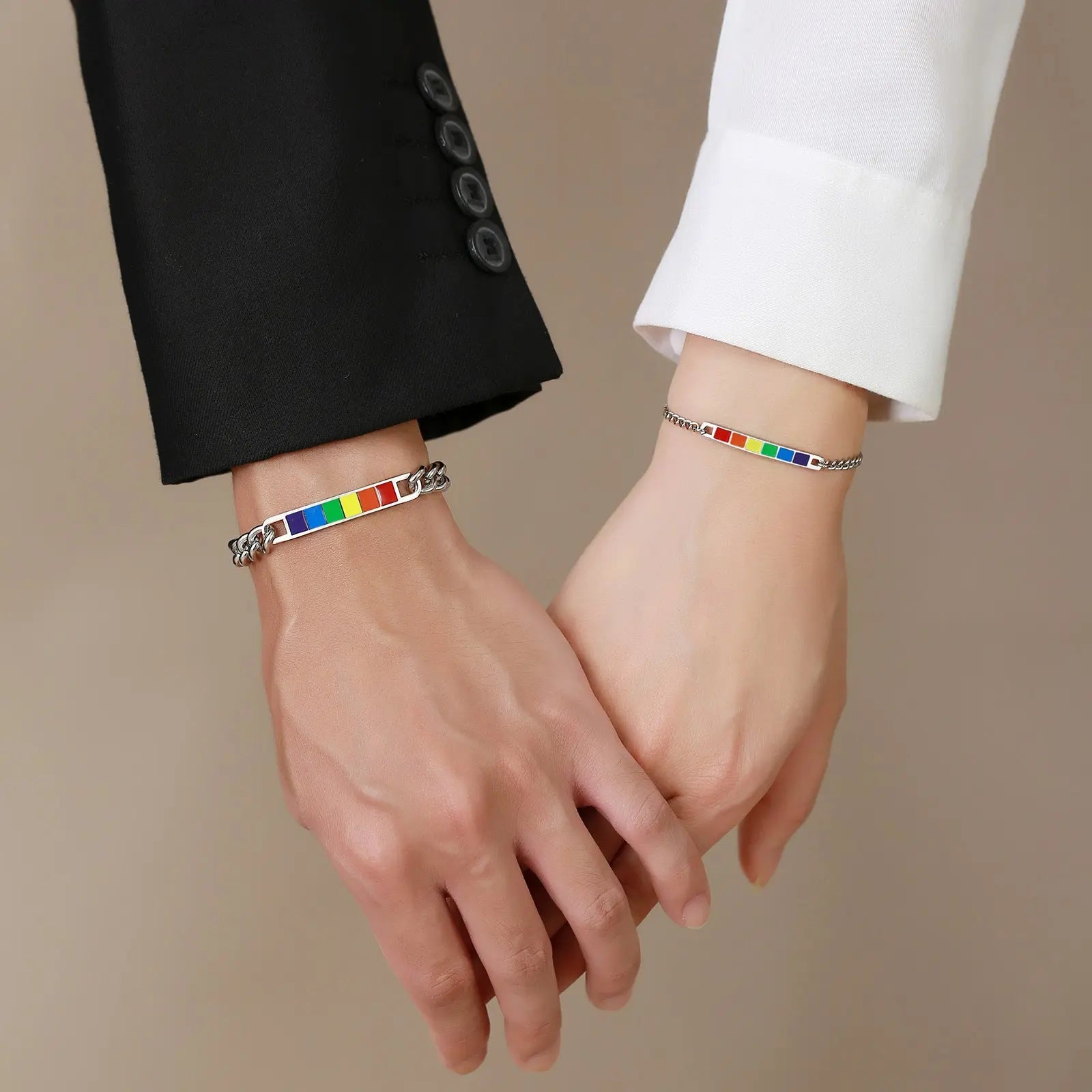 Couple Rainbow Bracelet Stainless Steel Bangle Bracelet Black - Black & Elva