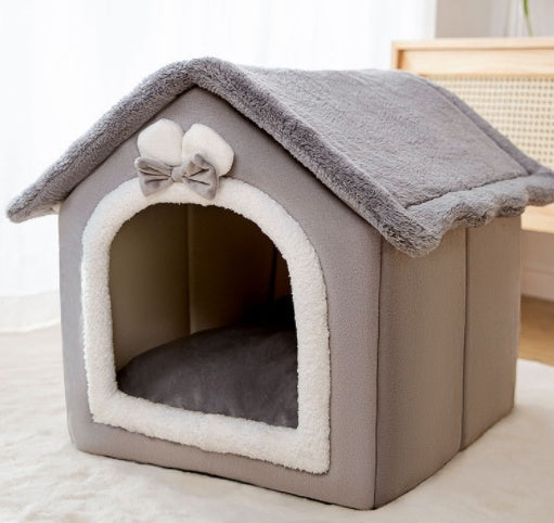 Foldable Warm Dog & Cat House – Enclosed Pet Bed for Winter Comfort - Black & Elva