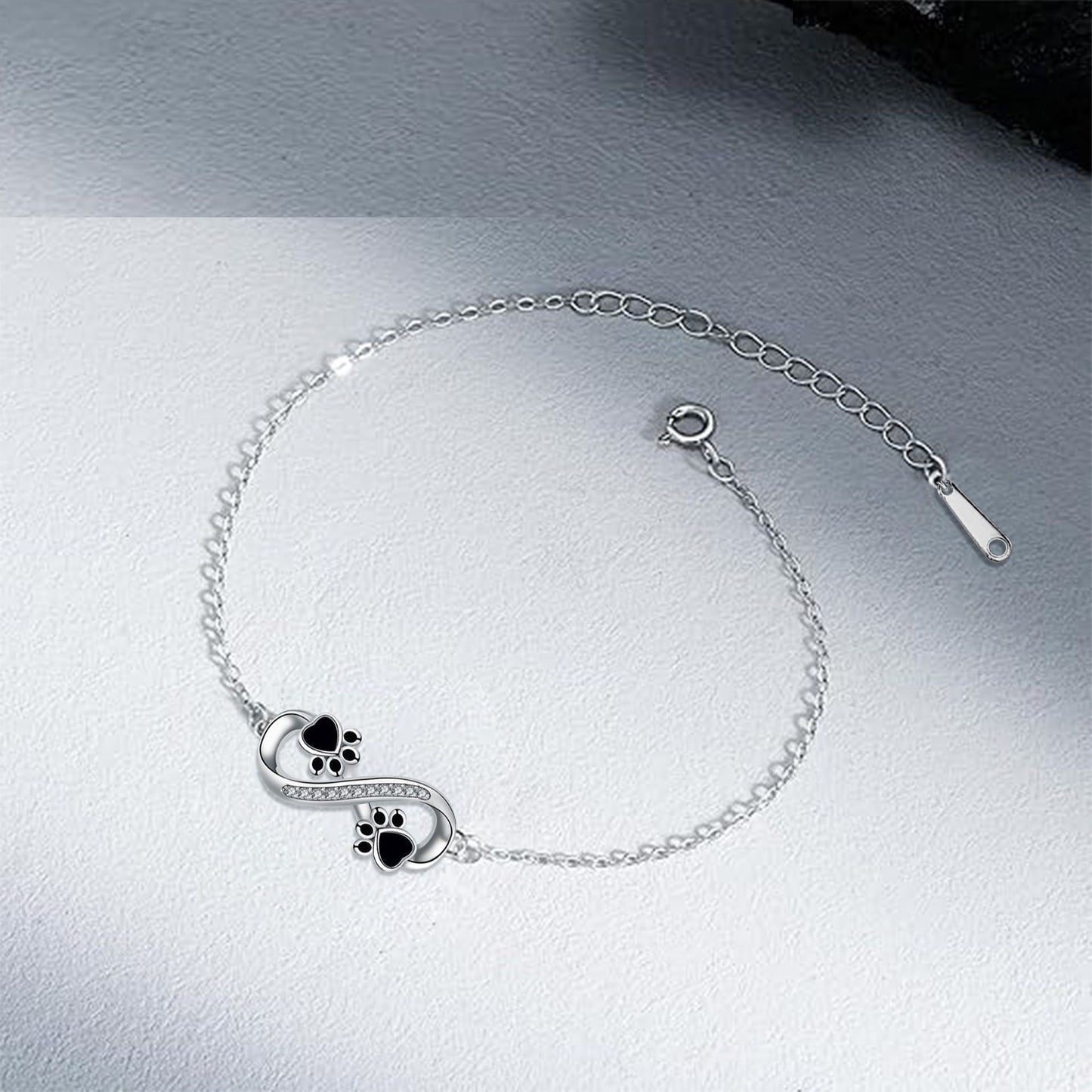 Infinite Symbol Pendant Dog's Paw Women's Bracelet - Black & Elva