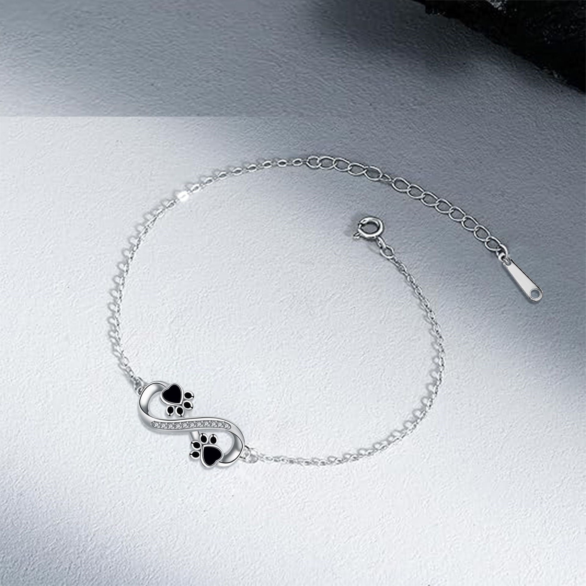 Infinite Symbol Pendant Dog's Paw Women's Bracelet - Black & Elva
