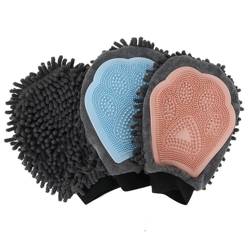 2-in-1 Pet Grooming Glove Brush – Bathing, Massaging & Drying Tool for Dogs & Cats - Black & Elva